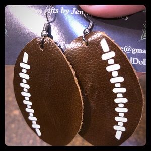 Leather football earrings NWT